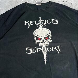Keltics Support‎ Skull Mens Black Short Sleeve Crew Neck TShirt Size XL